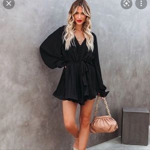 Viera pleated romper (black) - size small